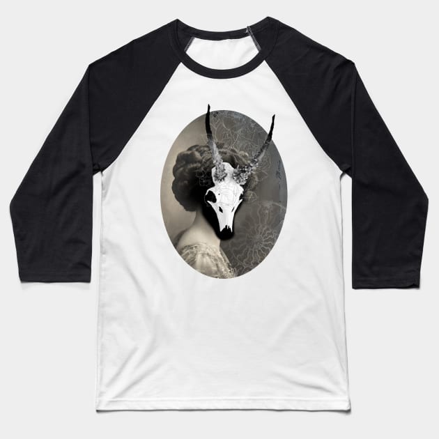 Lady Wendigo Horned Goddess Baseball T-Shirt by sandpaperdaisy